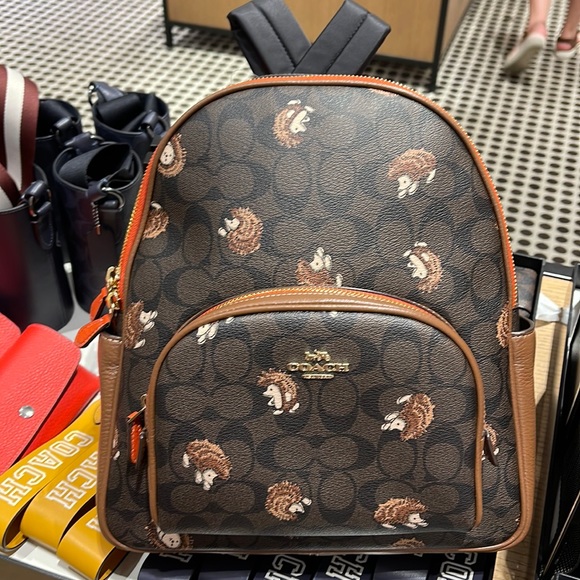 Coach Bags Coach Court Backpack In Signature Canvas With Hedgehog